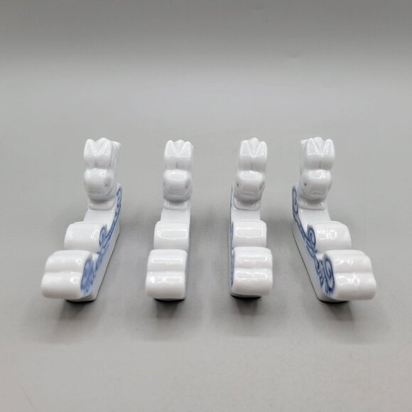 Porcelain Rabbit Chopstick Rests Blue Swirl Design By CITS WUXI Set of 4 - Picture 4 of 7